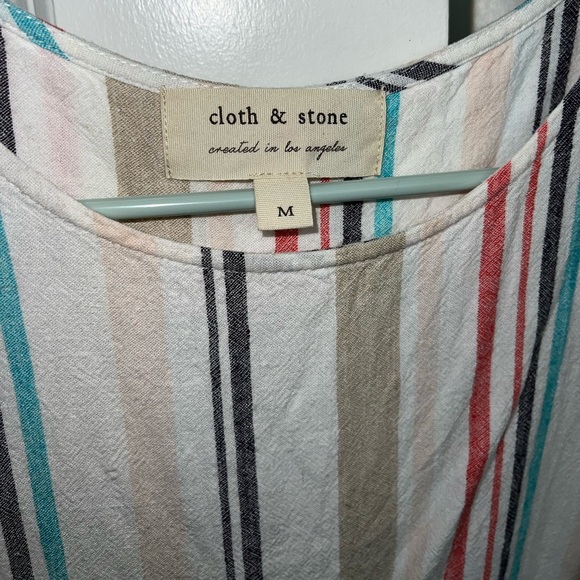 Cloth & Stone Beige Stripe Side Button Linen Blend Tank Top Shirt Blouse Medium - Picture 2 of 3